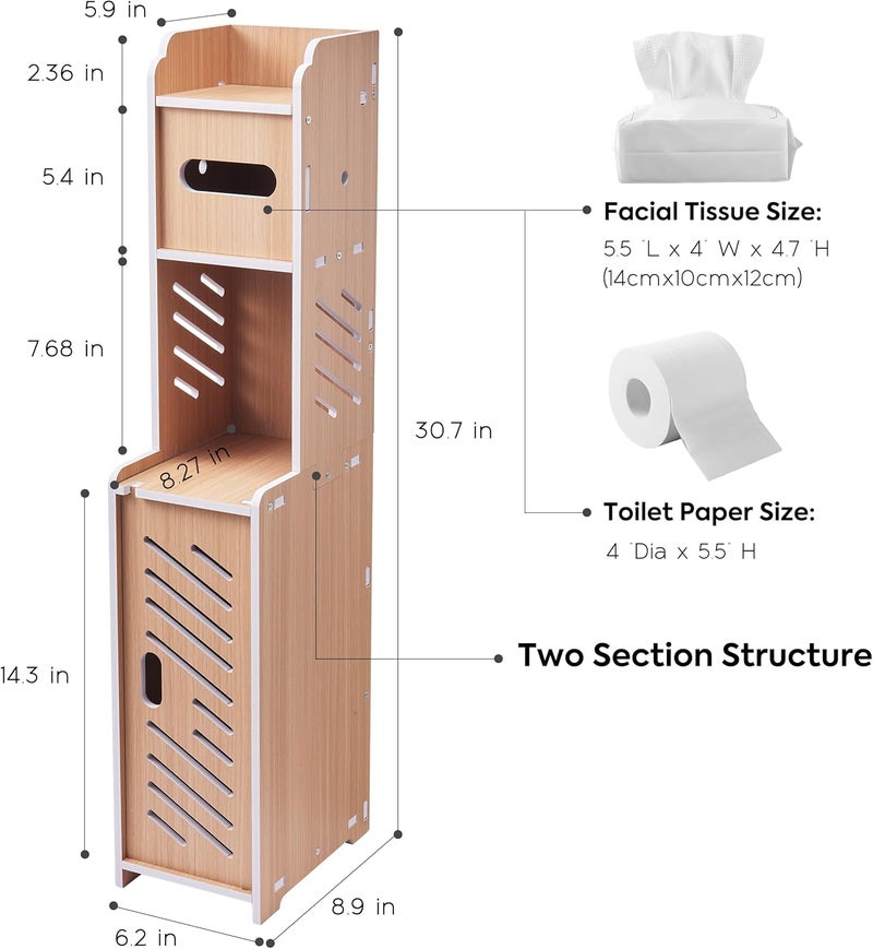 Doxo Waterproof Toilet Paper Holder Behind Toilet Storage Cabinet for Restroom, Slim Toilet Paper Storage with Lid (0ak) - Image 3